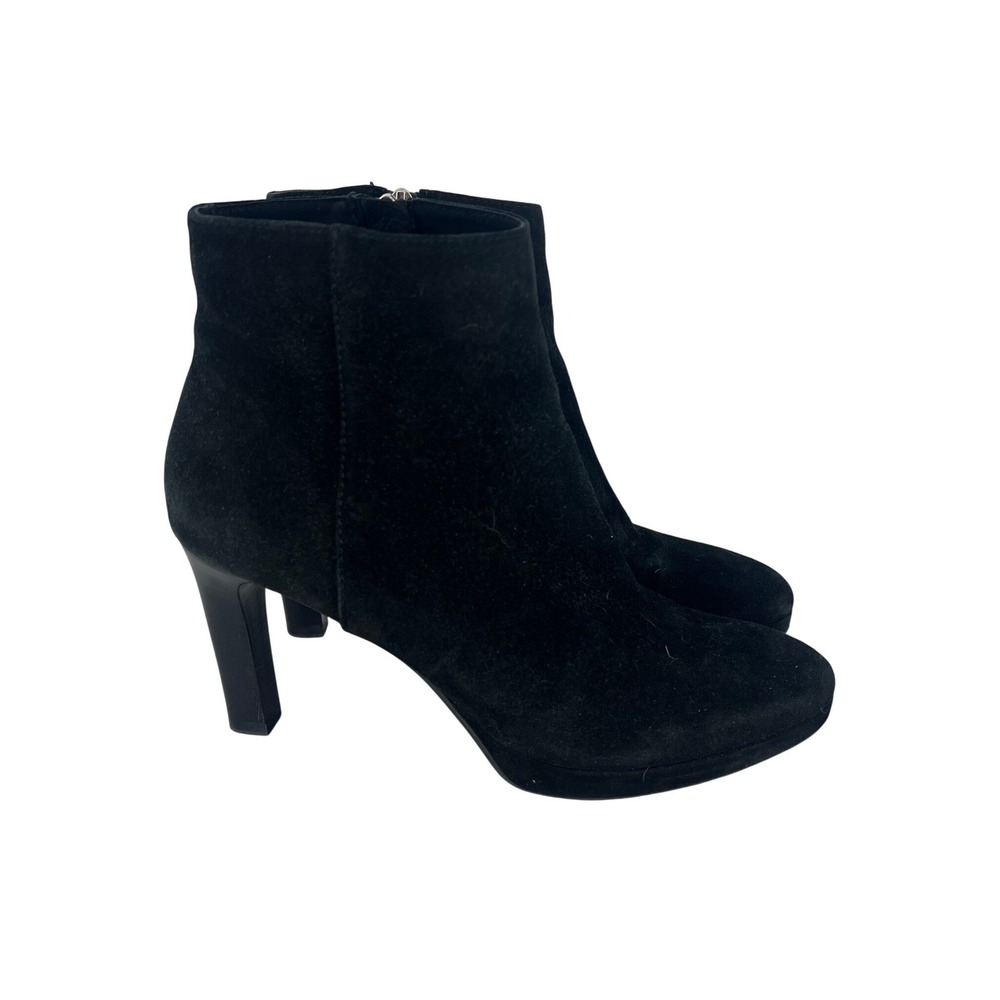 Aquatalia Black Suede Platform Ankle Boots Almond Toe Size 9 - Picture 7 of 12